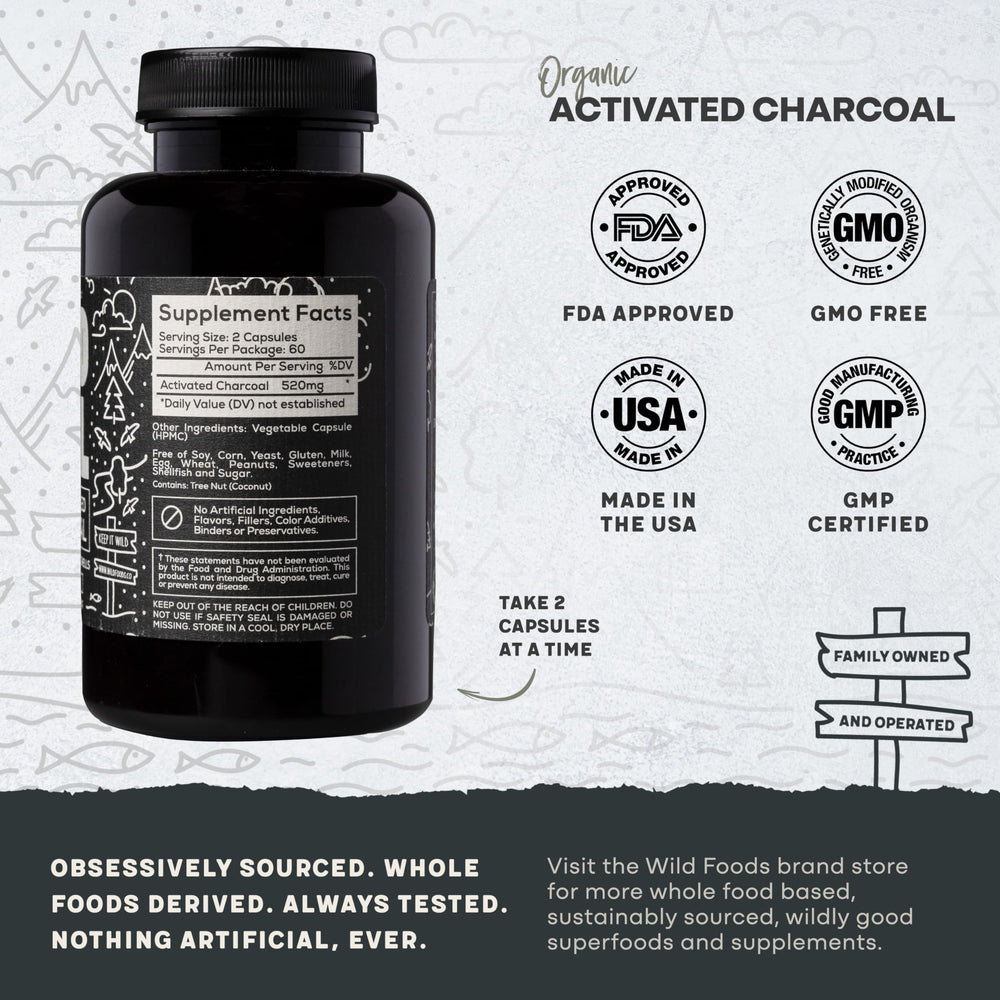 Lab-tested Wild Foods charcoal capsules ensure safety and high purity
