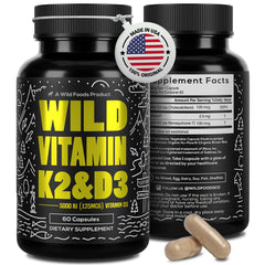 Wild Foods Vitamin D3 + K2 bottle pour for easy daily dosing.