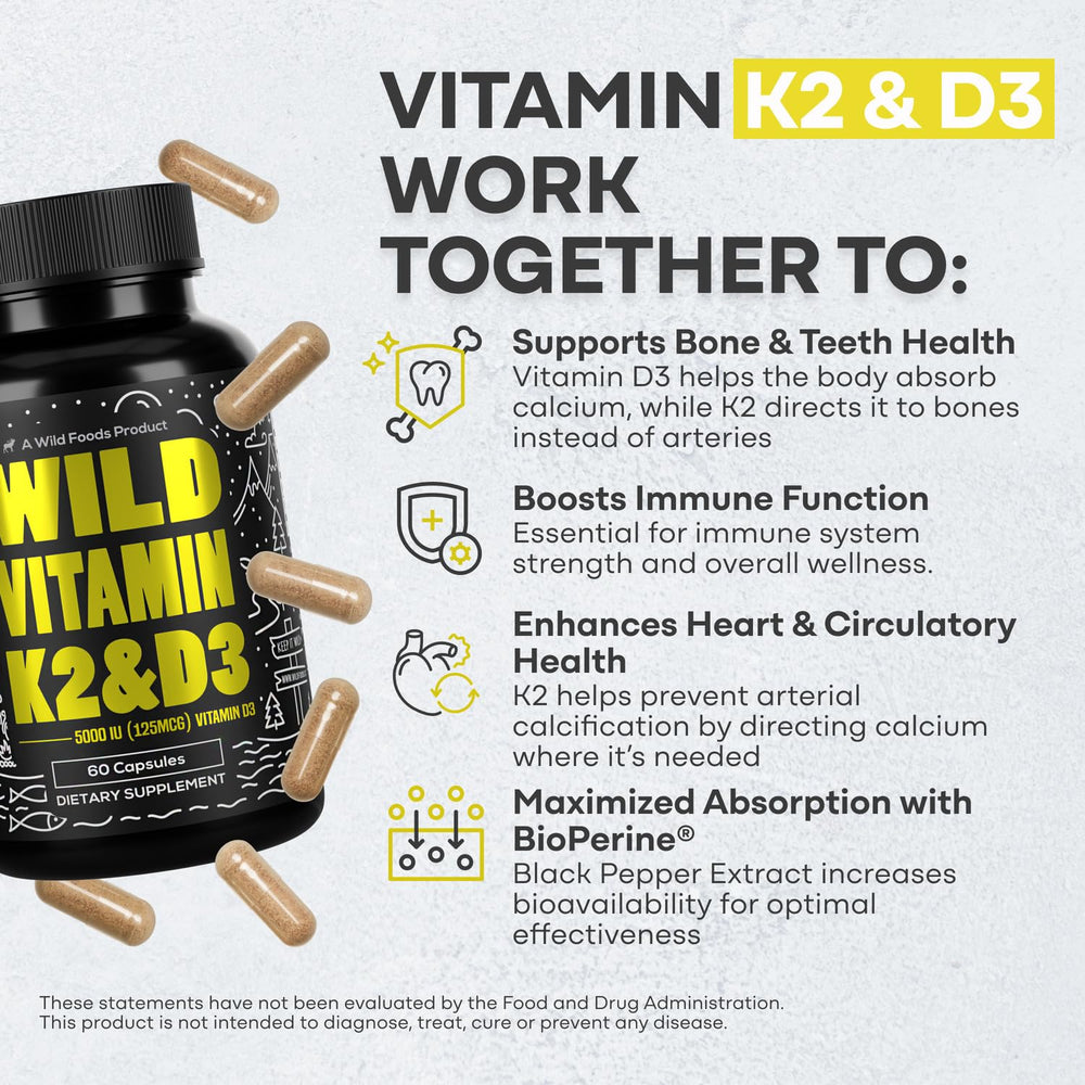 Wild Foods capsules closeup reveals plant-based, non-GMO formula.