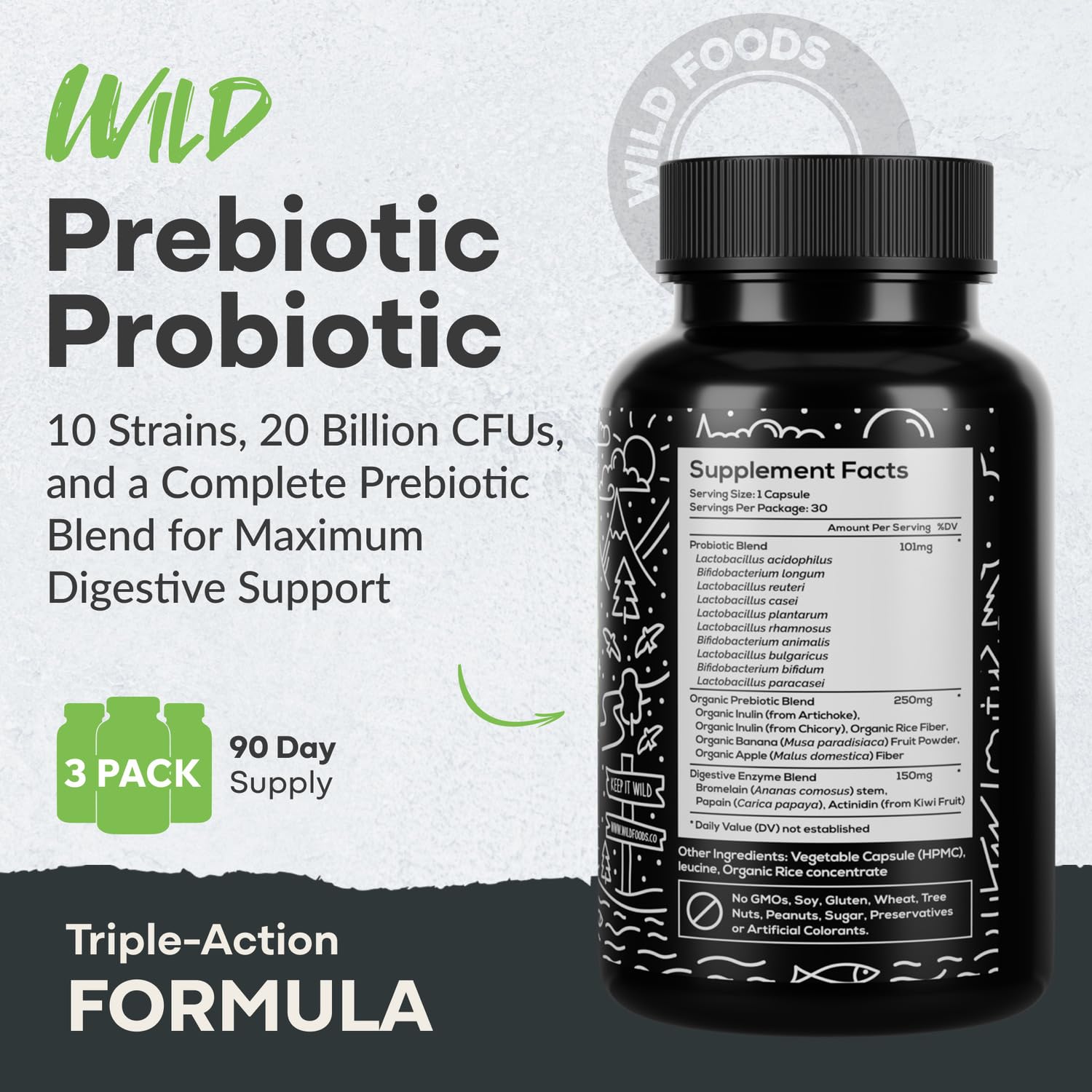 Wild Foods digestive enzyme blend illustrating gut support.