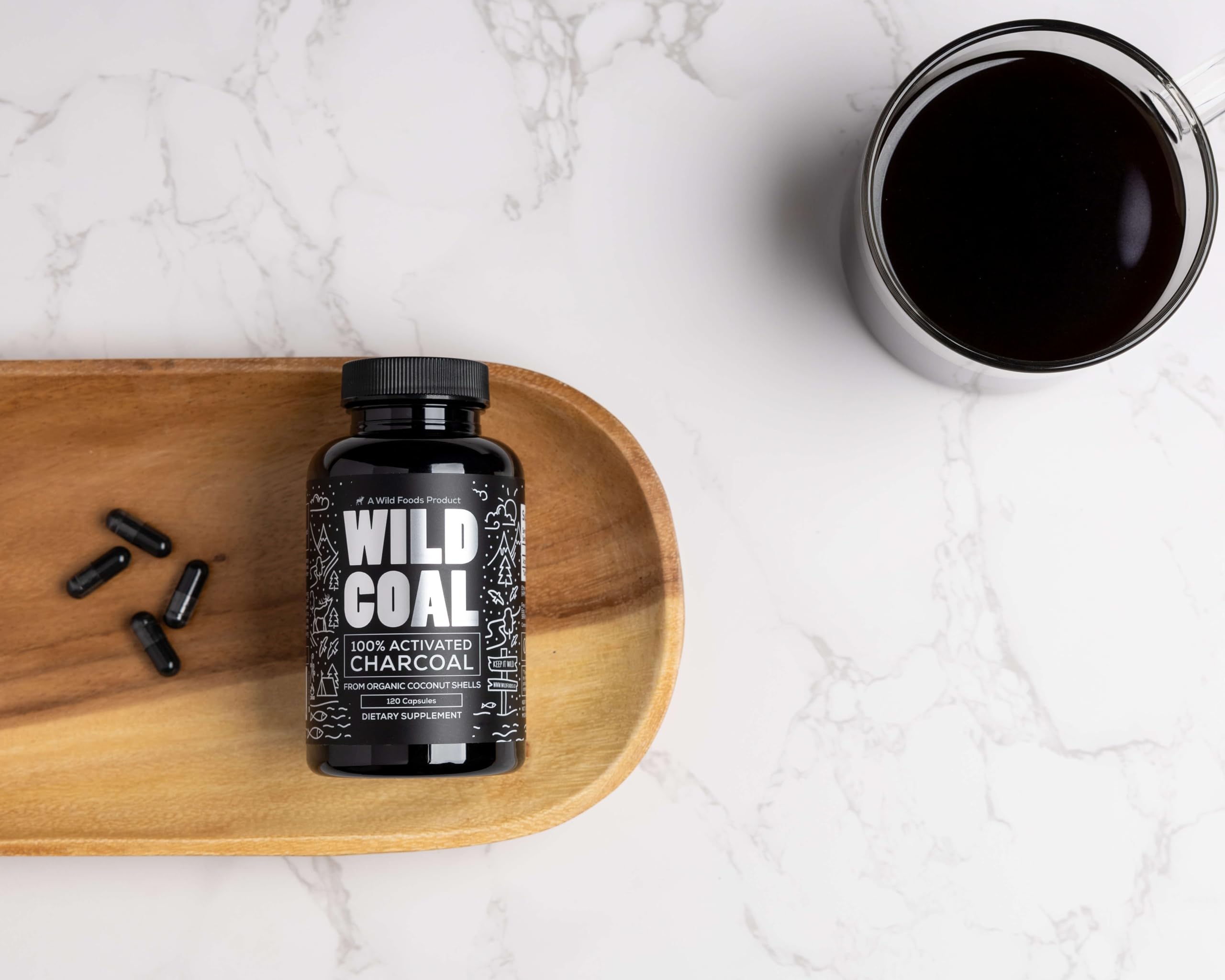 Wild Foods charcoal capsules support hangover relief and post-meal use