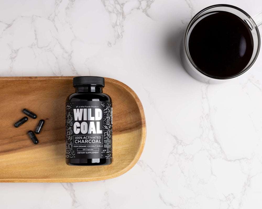 Wild Foods charcoal capsules support hangover relief and post-meal use