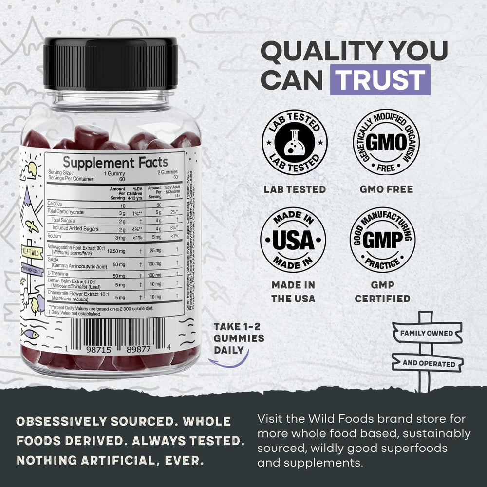 Wild Foods Kids Calm Gummies with L-theanine and chamomile for bedtime ease