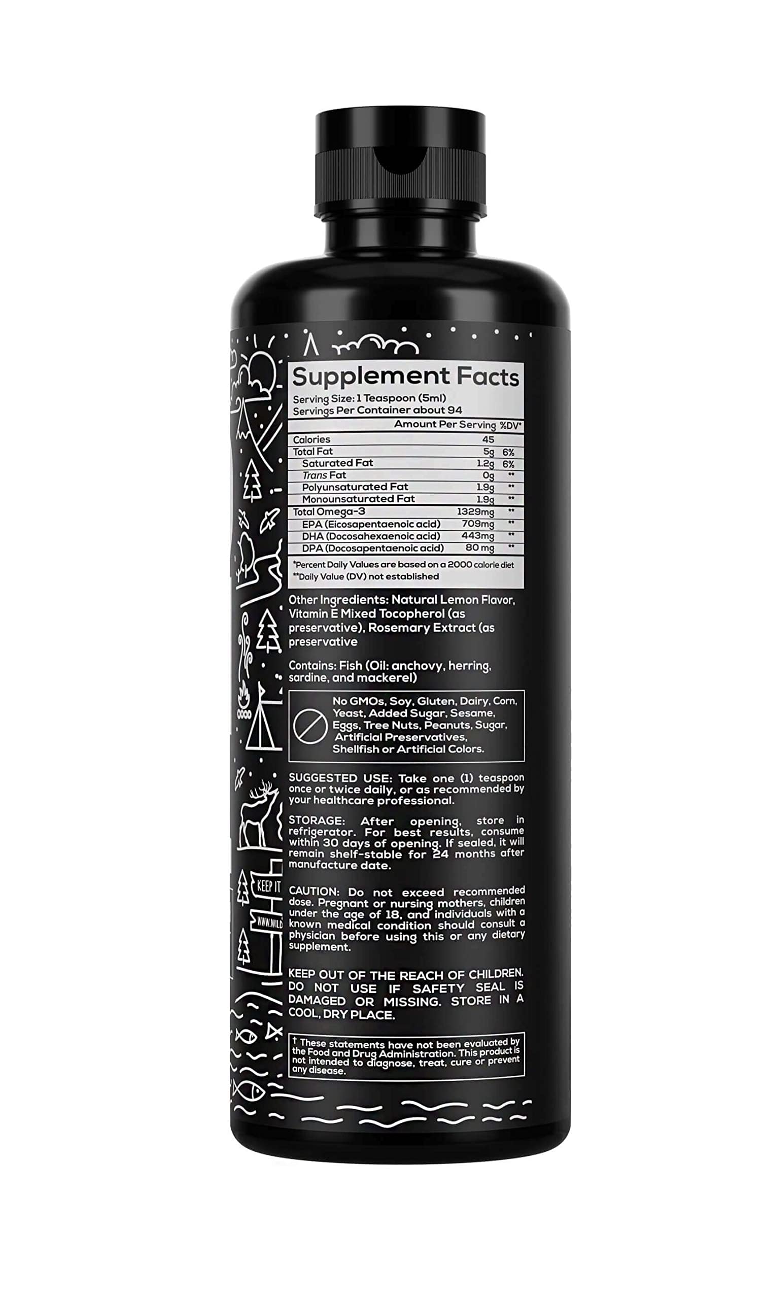 Wild Foods omega-3 lemon pour shows smooth texture for daily use.
