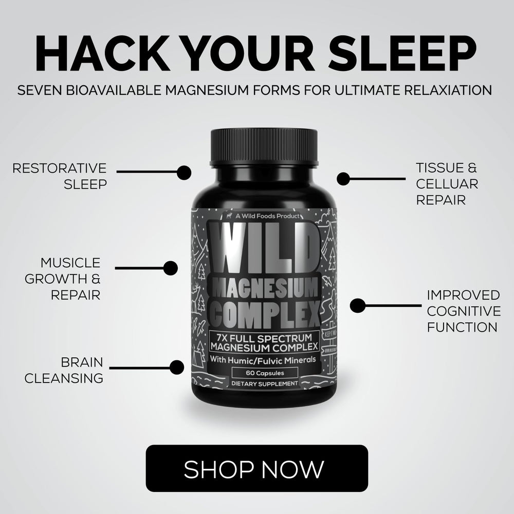 Wild Foods bottle beside nightstand suggests evening calm routine.