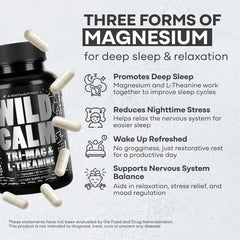 Wild Foods Tri-Mag & L-Theanine label highlights three magnesium forms for absorption.