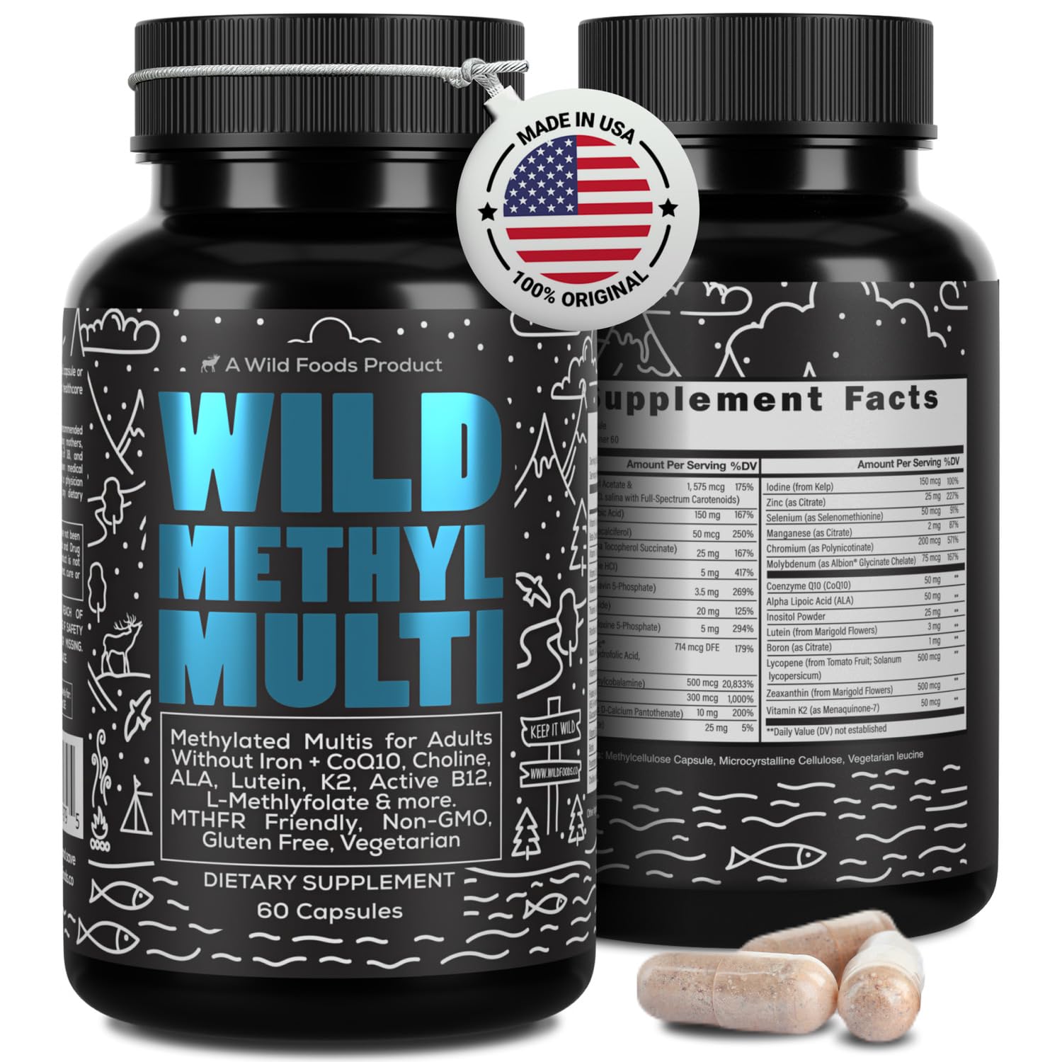 Wild Foods Wild Methylated Multivitamin bottle for daily wellness on a counter