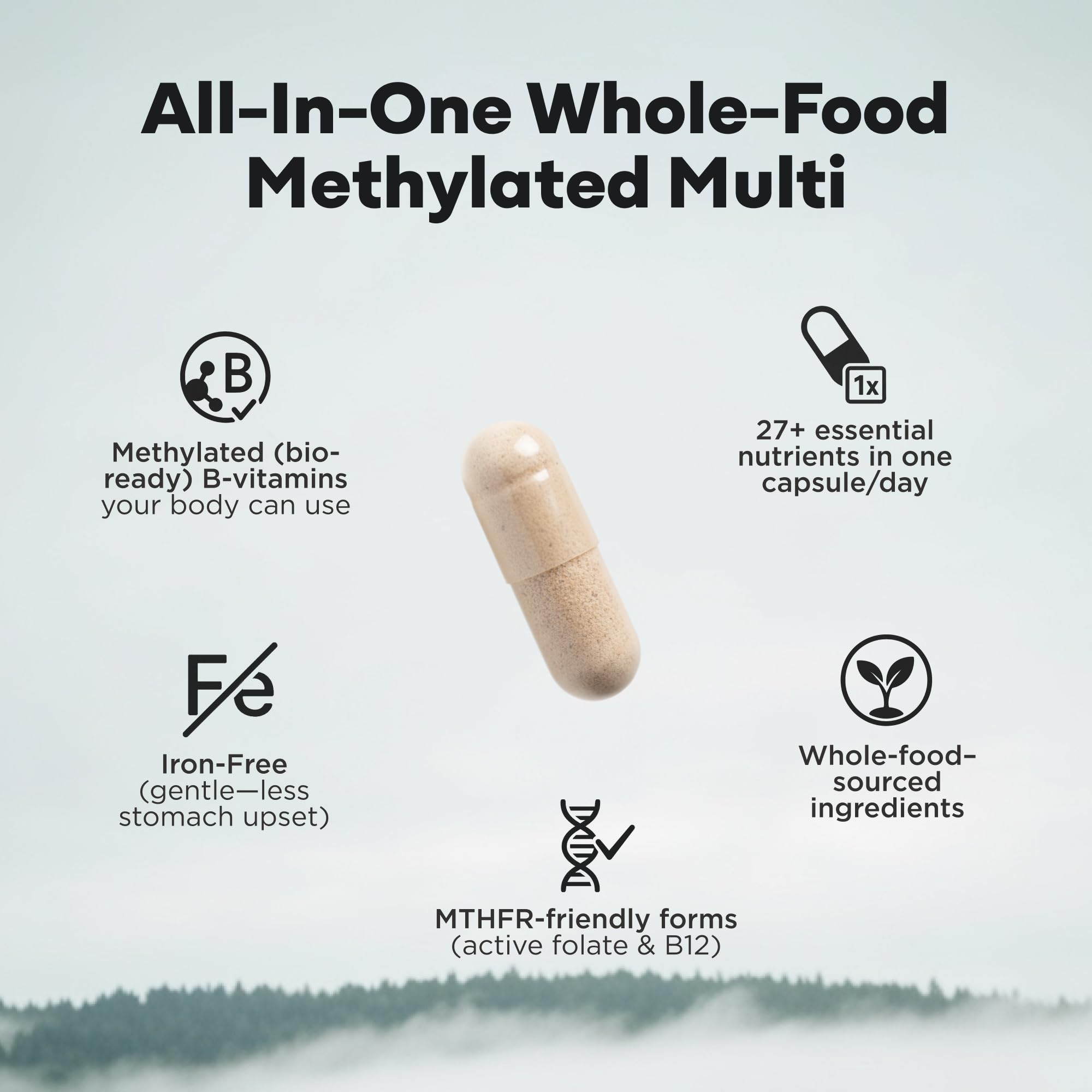 Wild Foods Wild Methylated Multivitamin capsules close-up, easy-to-swallow softgels