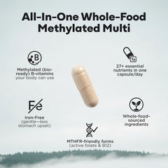 Wild Foods Wild Methylated Multivitamin capsules close-up, easy-to-swallow softgels