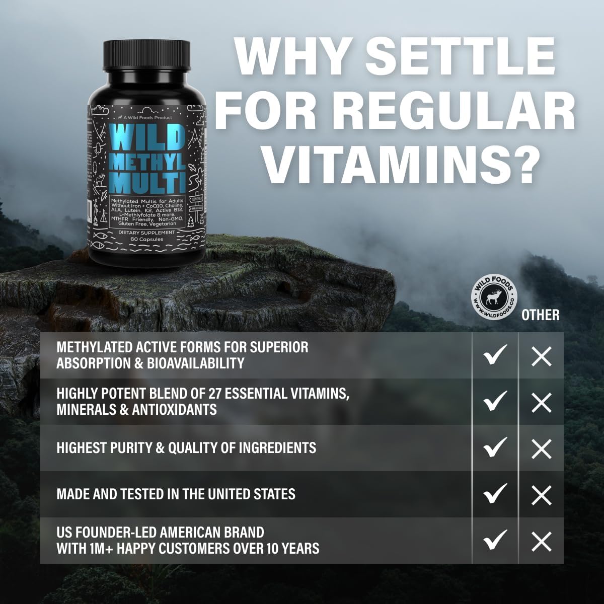 Ingredients panel of Wild Foods multivitamin listing 27 nutrients