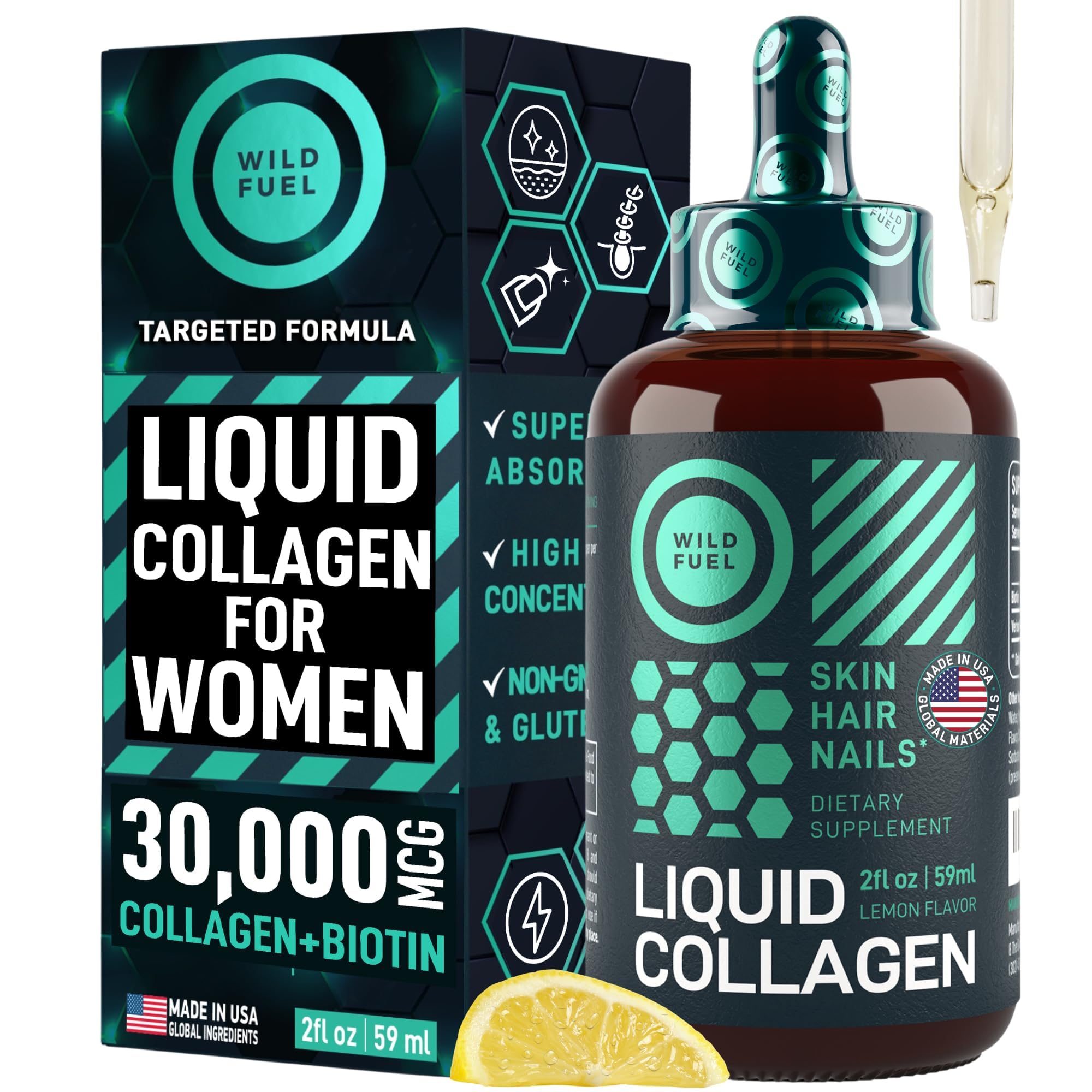 WILD FUEL lemon collagen bottle front showing ready-for-daily-use beauty support