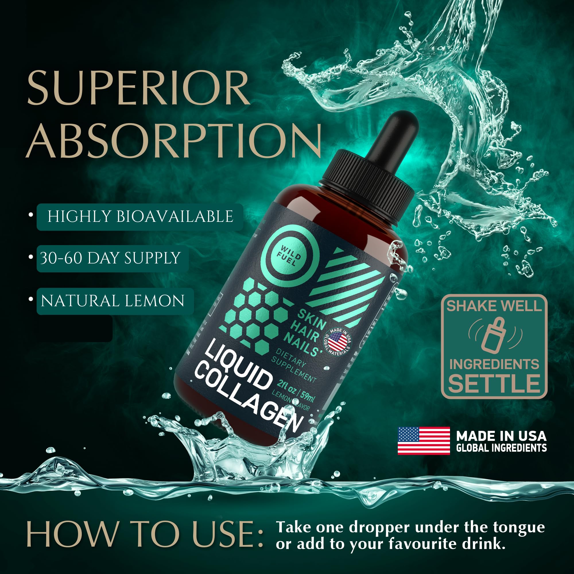WILD FUEL liquid collagen drops ready for easy, tasty supplementation