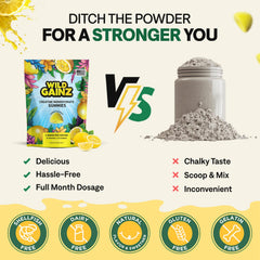 Wild Gainz gummies serving pouch, resealable for gym-ready convenience