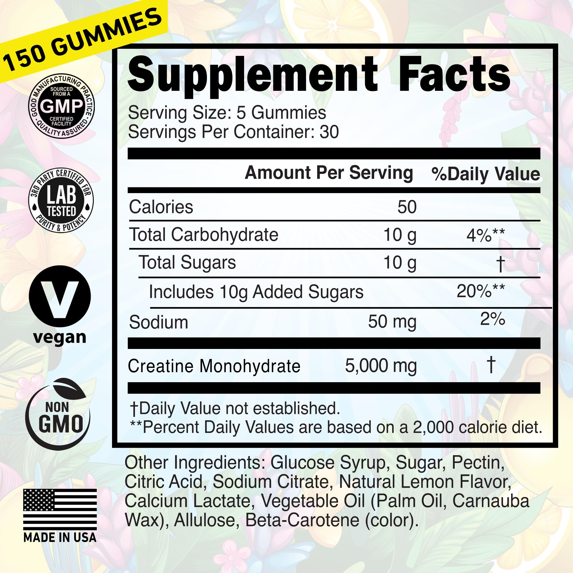 Wild Gainz Creatine Monohydrate Gummies vegan icon on packaging