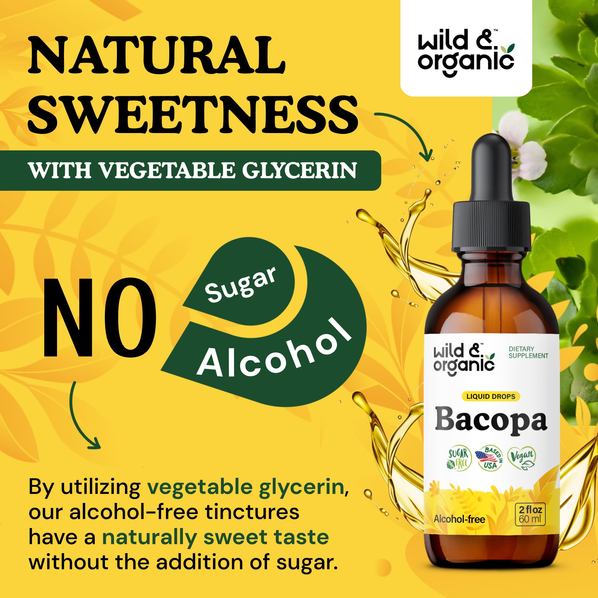 Ingredients panel of Wild & Organic Bacopa Tincture with no artificial additives