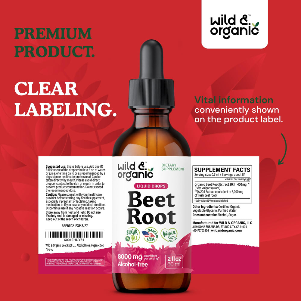 Wild & Organic Beet Root Tincture amber liquid in bottle