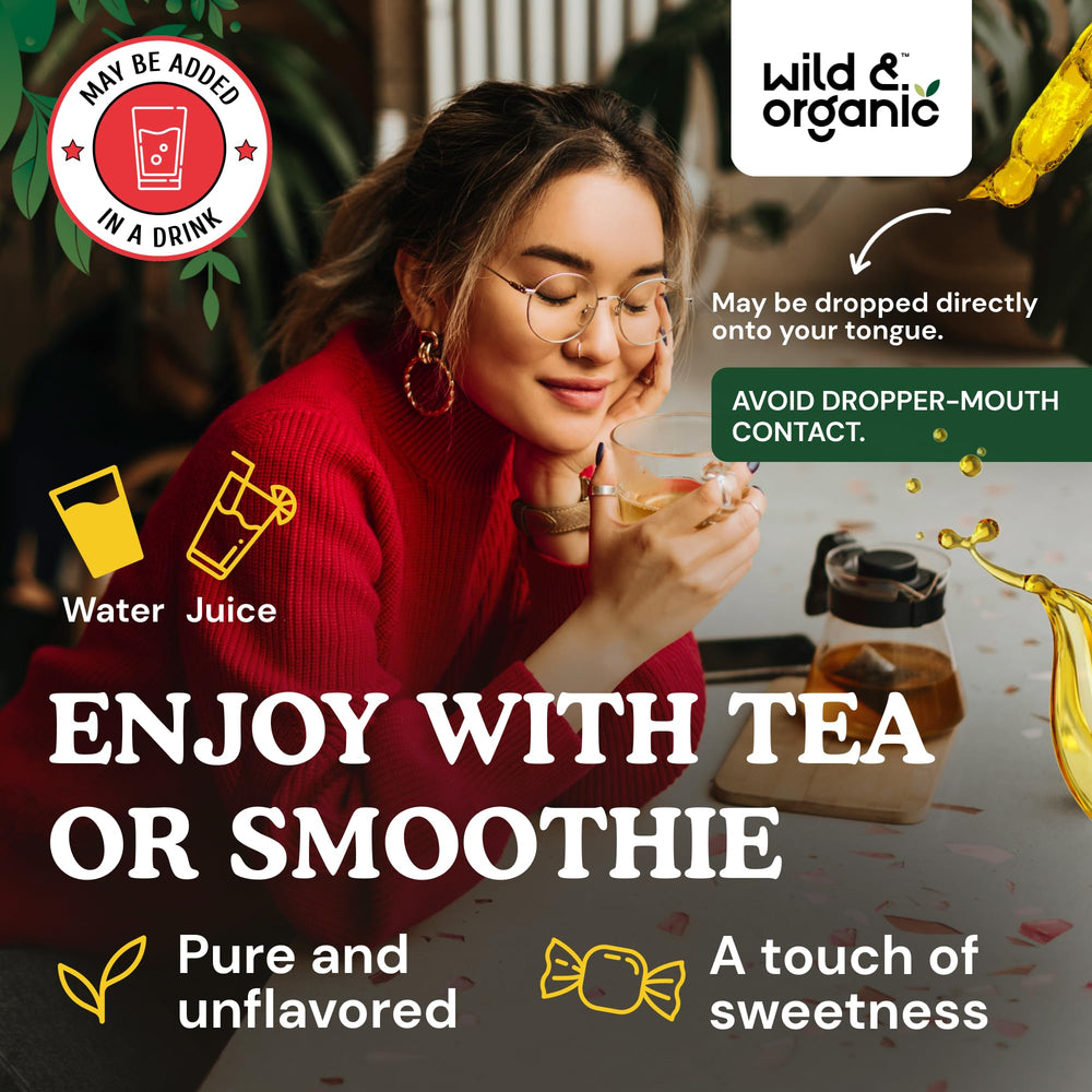 Wild & Organic berberine liquid drops shows 84 servings and 28-day supply