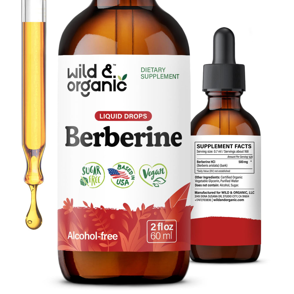 Wild & Organic berberine liquid drops bottle for daily wellness support