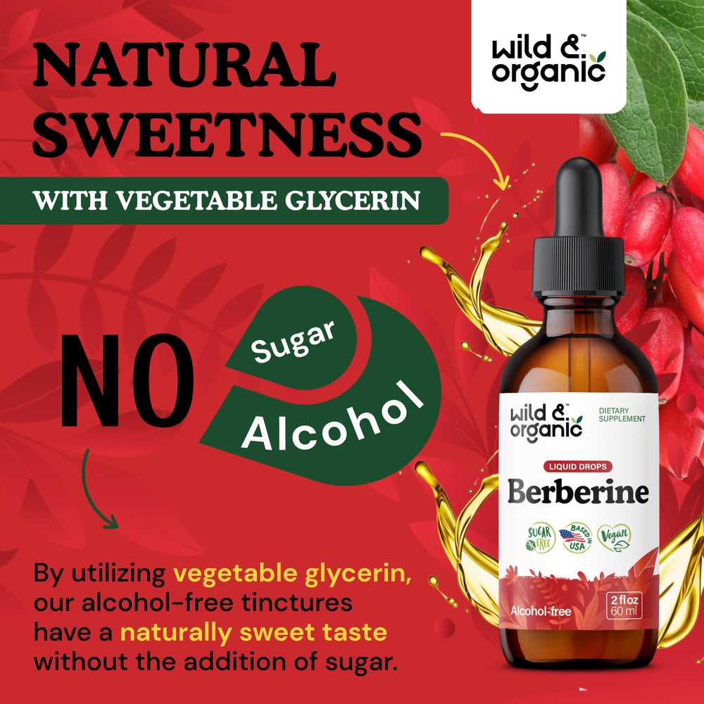 Wild & Organic berberine tincture appears as clear liquid in bottle