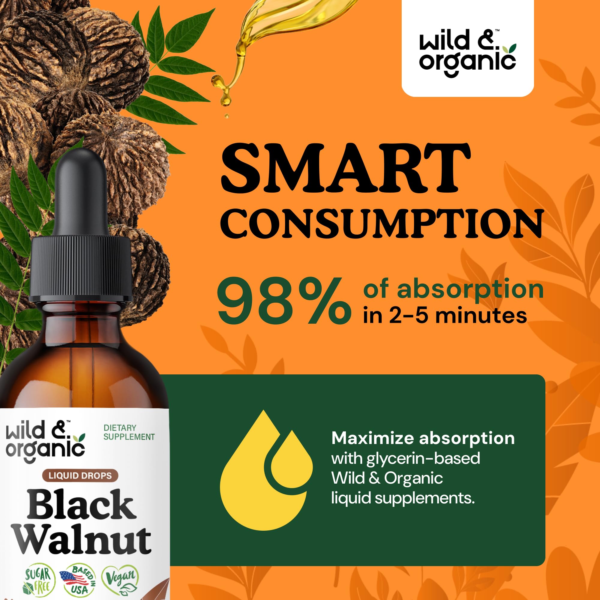 Wild and Organic Black Walnut Hull powder close-up highlights natural ingredients