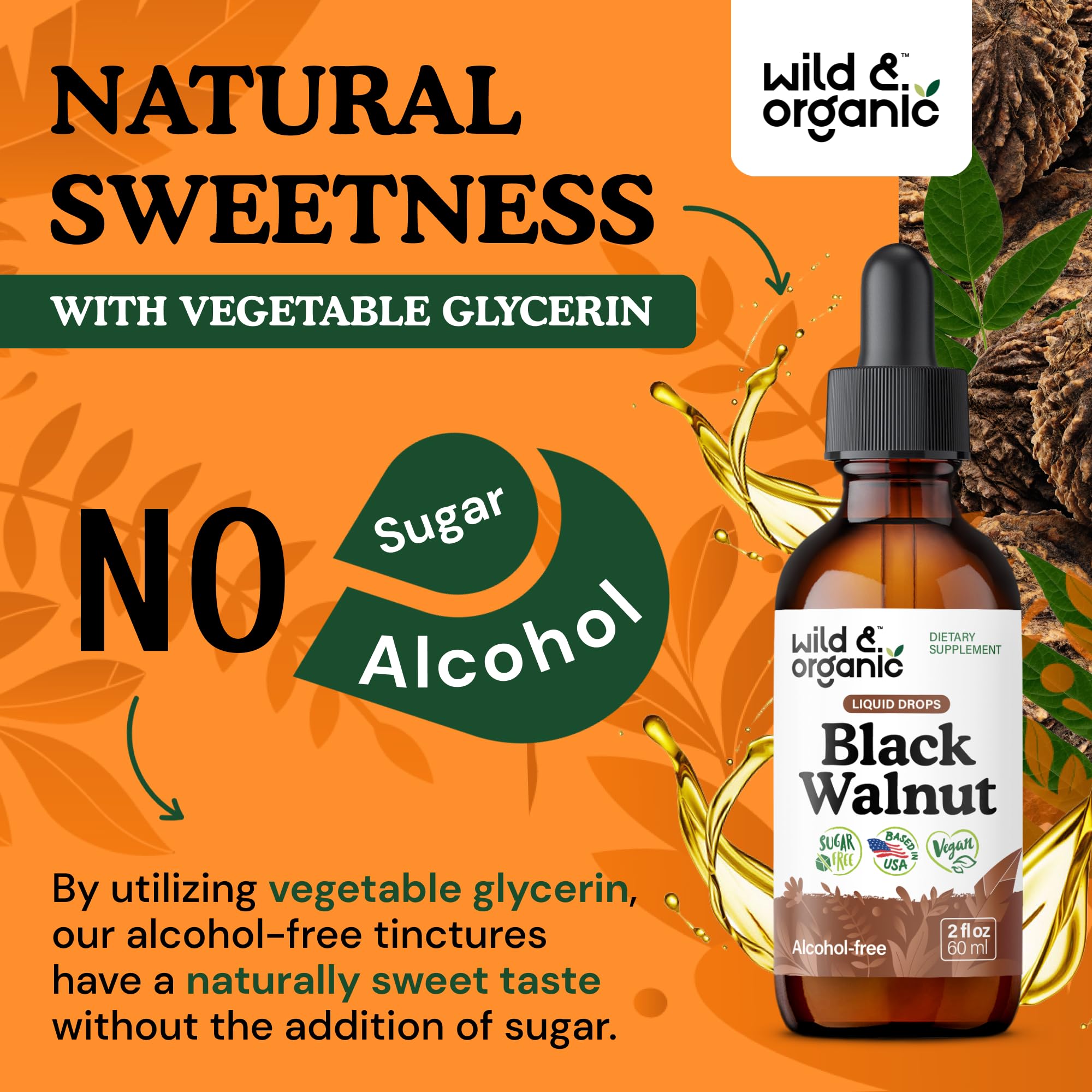 Wild and Organic Black Walnut Tincture dosage plate demonstrates simple measurements