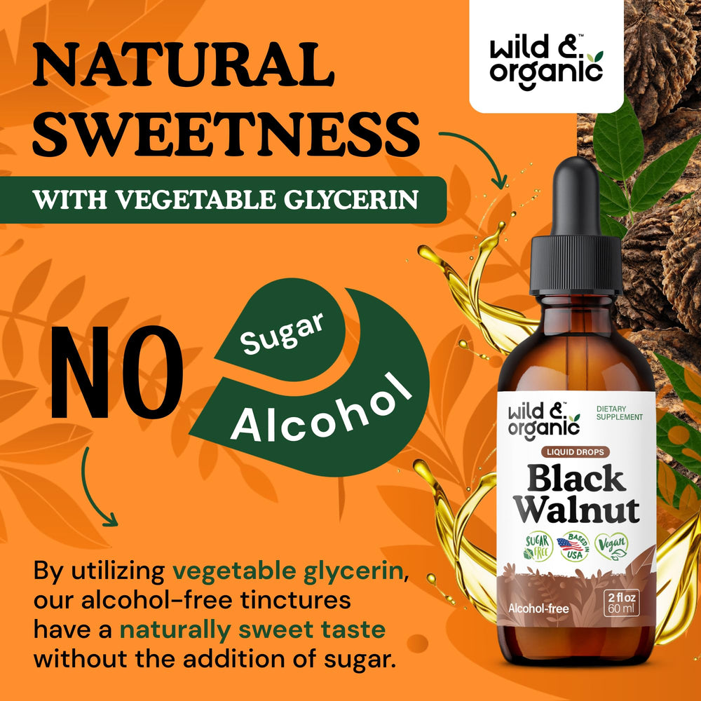 Wild and Organic Black Walnut Tincture dosage plate demonstrates simple measurements