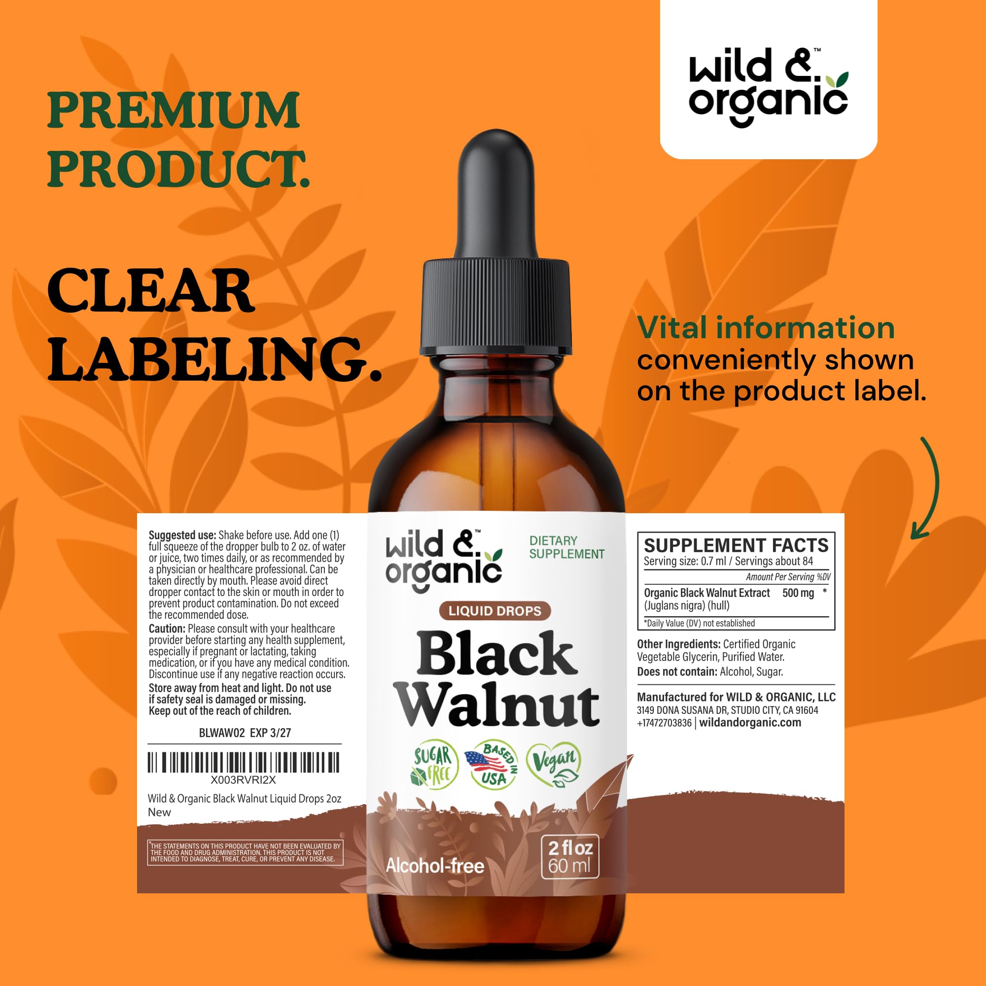 Wild and Organic Black Walnut Hull Extract close-up highlights natural sourcing