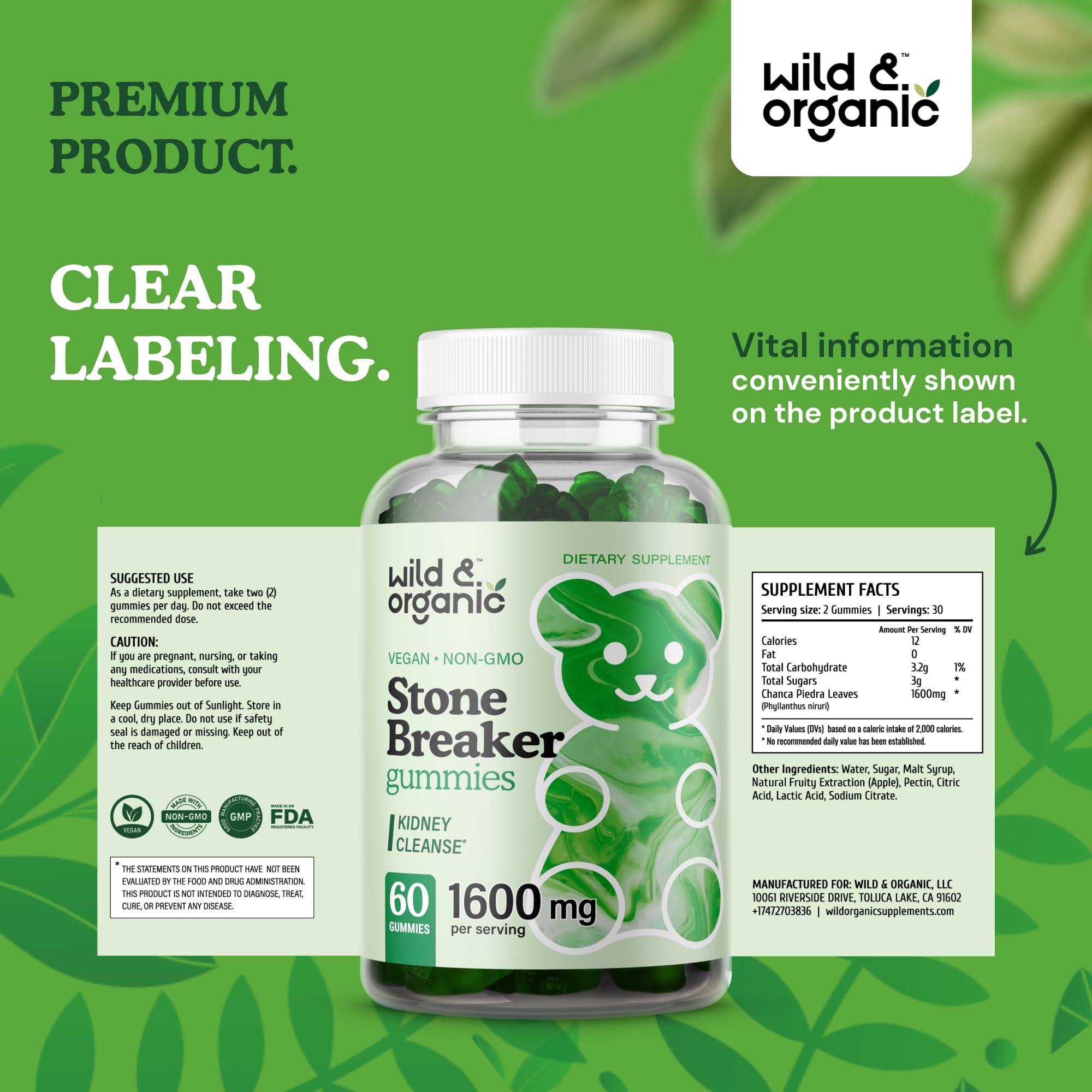 30-day supply of Wild & Organic Chanca Piedra gummies on countertop