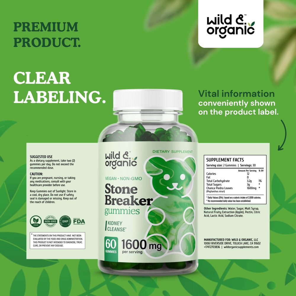 30-day supply of Wild & Organic Chanca Piedra gummies on countertop