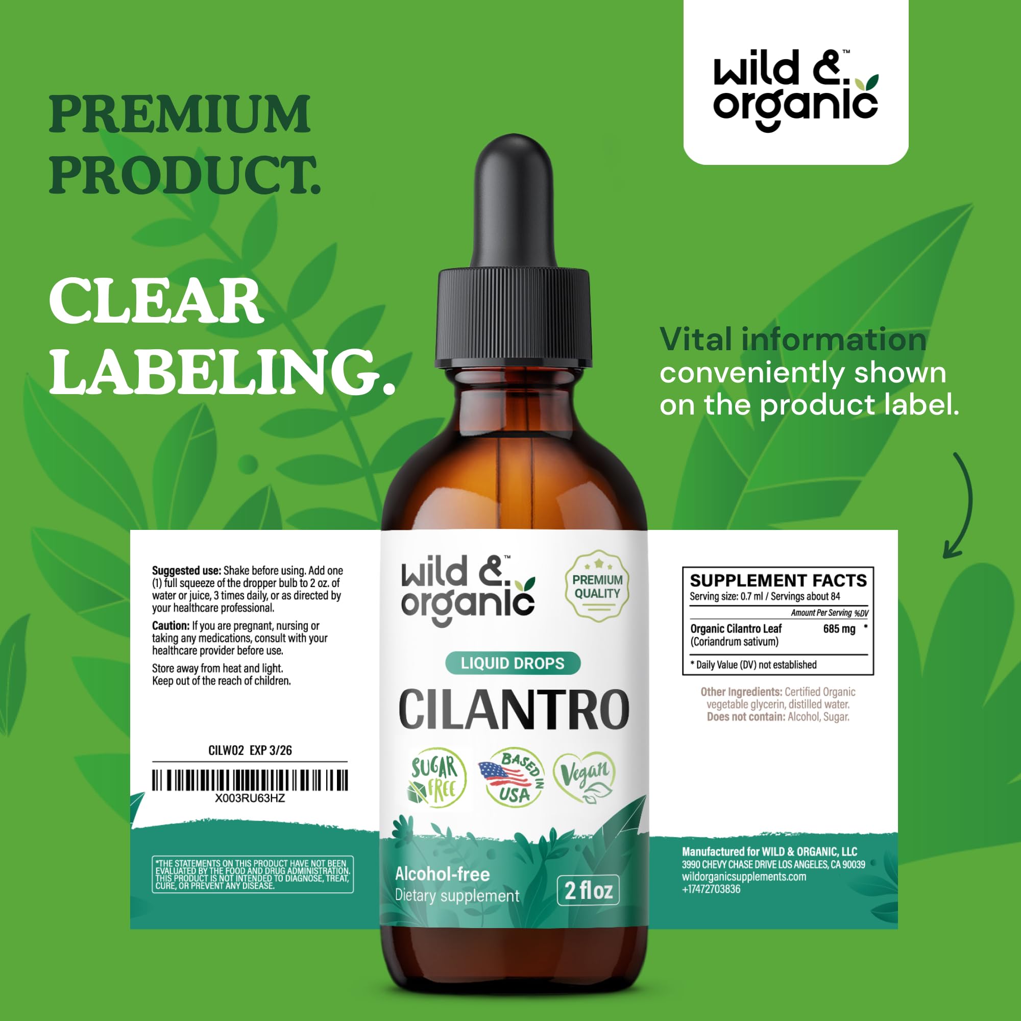 Dropper tip enables easy daily cilantro dosing.