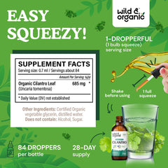 Cilantro Drops dropper releasing tincture for easy dosing.