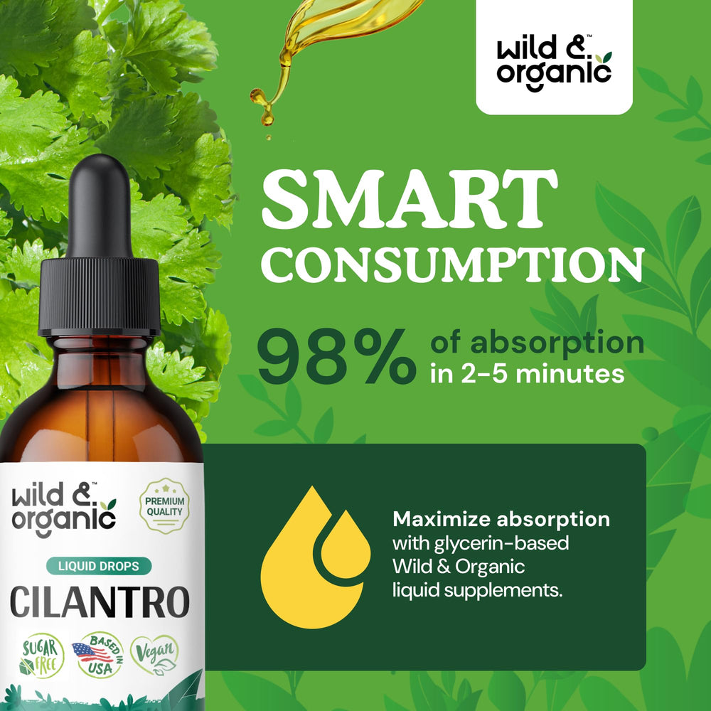 Cilantro Drops label highlights alcohol-free, GMO-free formula.