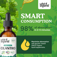 Cilantro Drops label highlights alcohol-free, GMO-free formula.