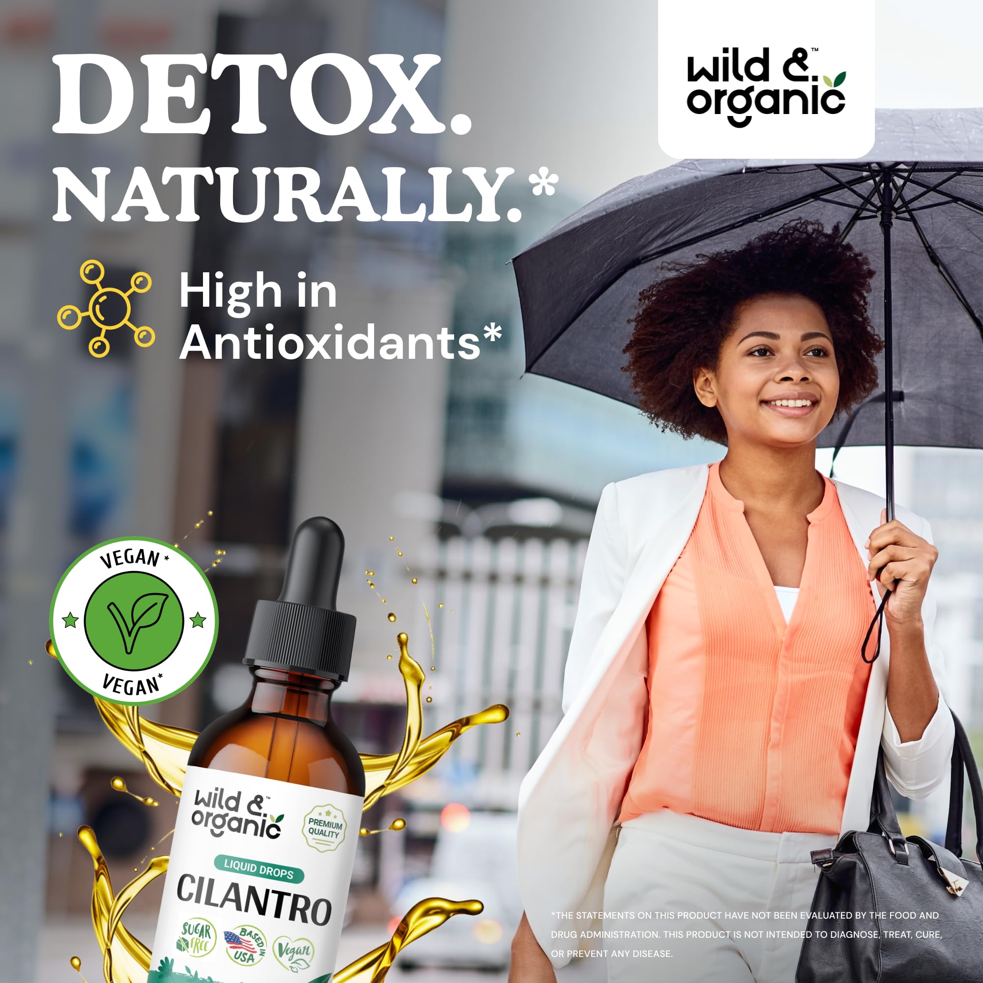 Pouring cilantro tincture from bottle for convenient daily use.