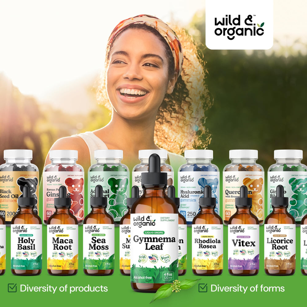 Wild Organic Gymnema Sylvestre Drops bottle on counter ready for daily use