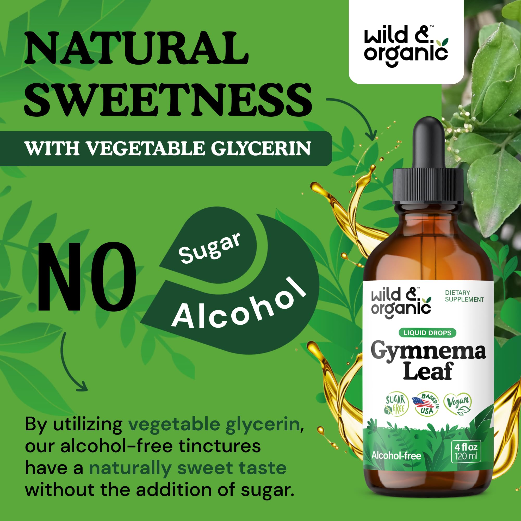 Wild Organic Gymnema Sylvestre Drops bottle with seal communicates 84-day supply