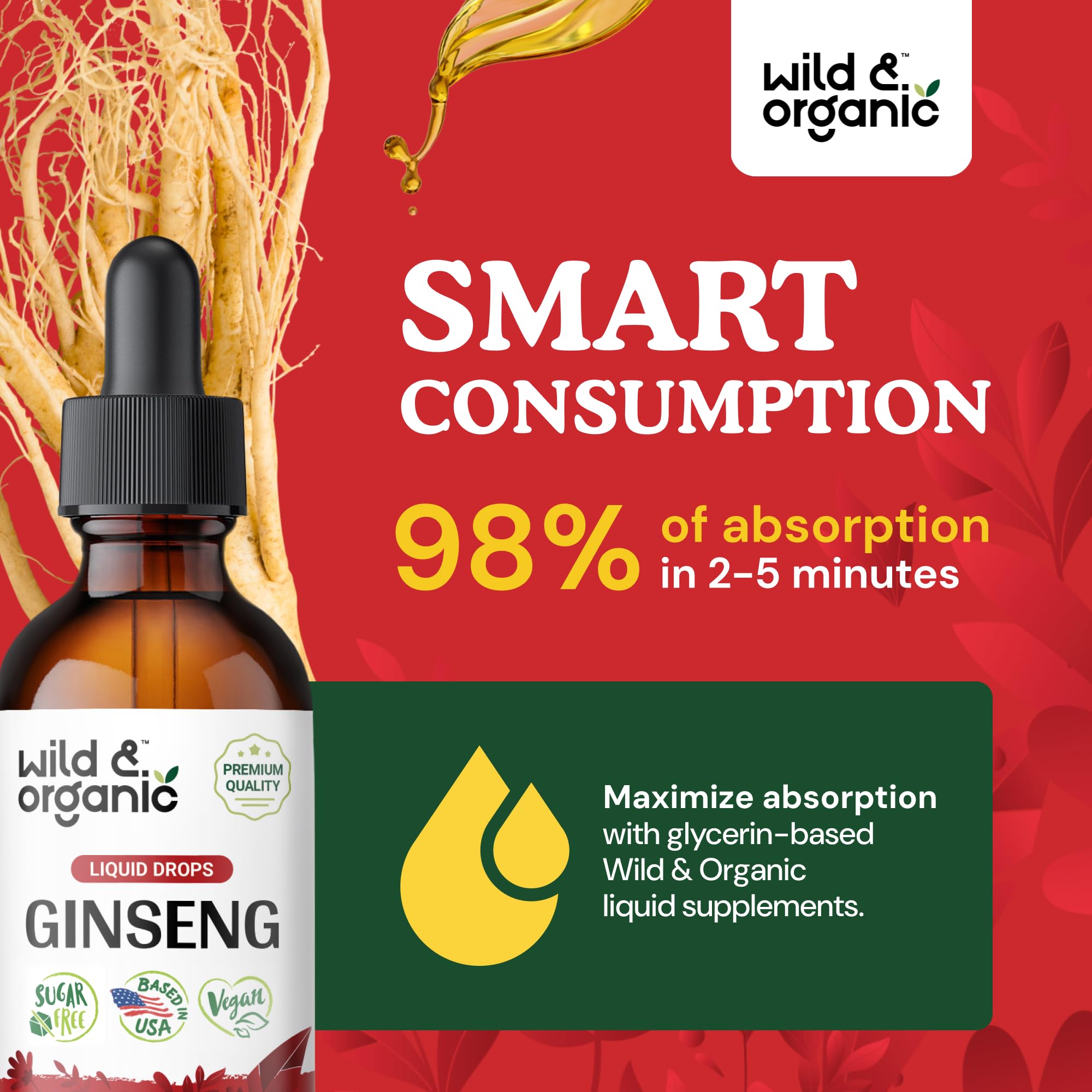 Wild Organic ginseng drops pour demonstrates easy daily integration