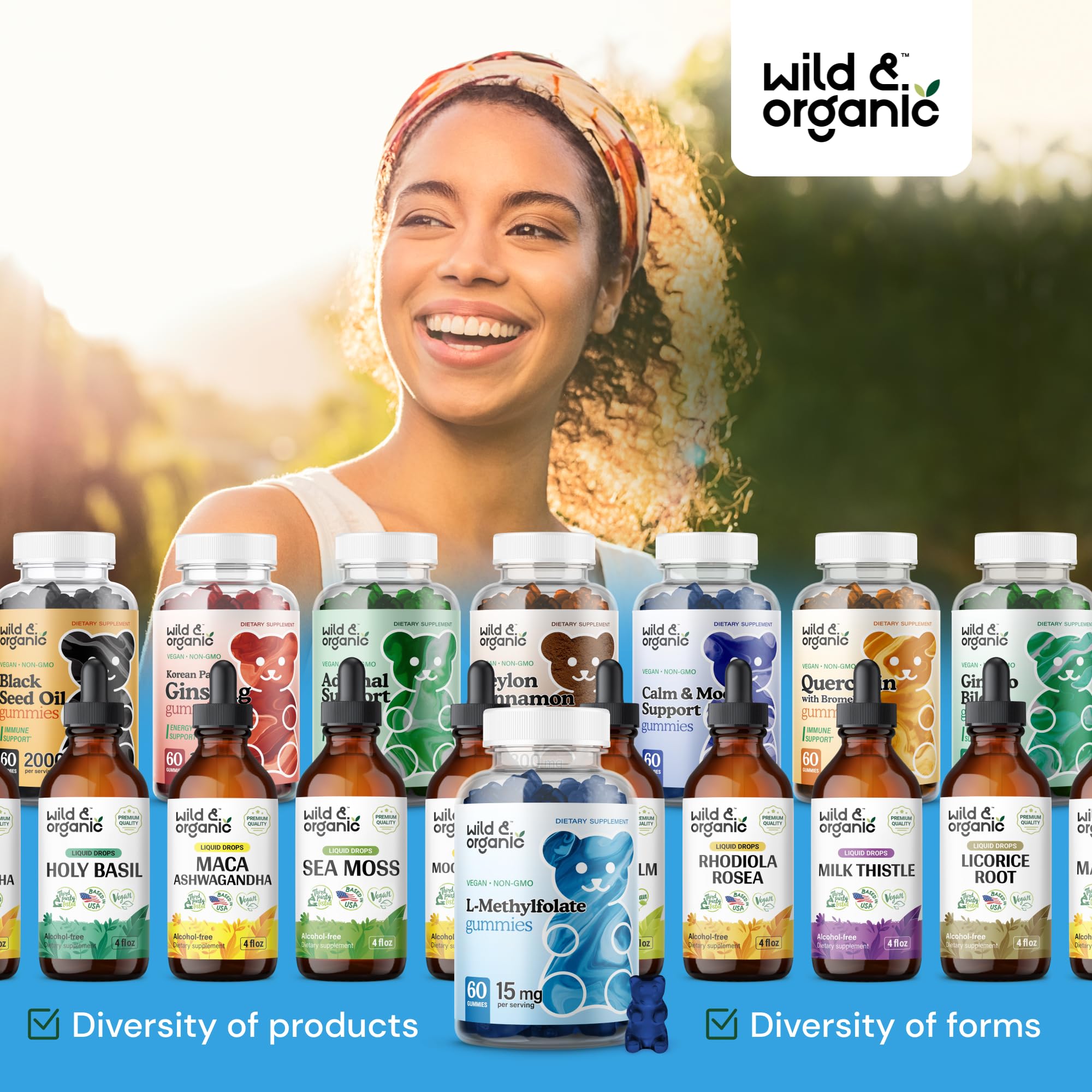 Wild & Organic L-Methylfolate Gummies in hand for an easy wellness routine.
