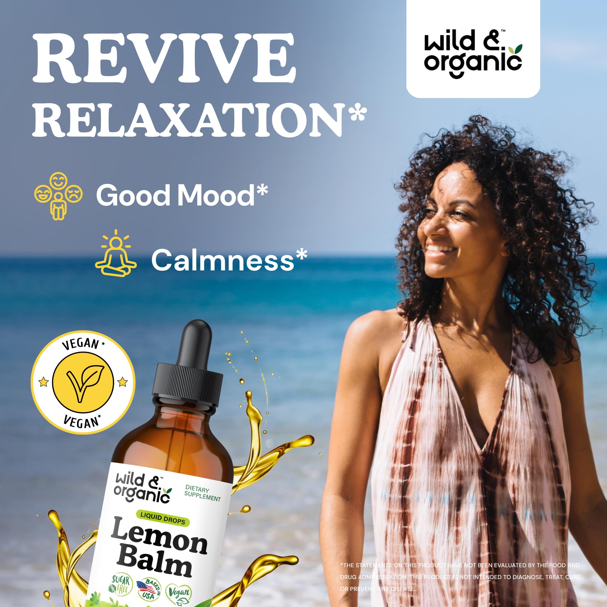 Dropper dispensing Wild & Organic lemon balm tincture alcohol-free option