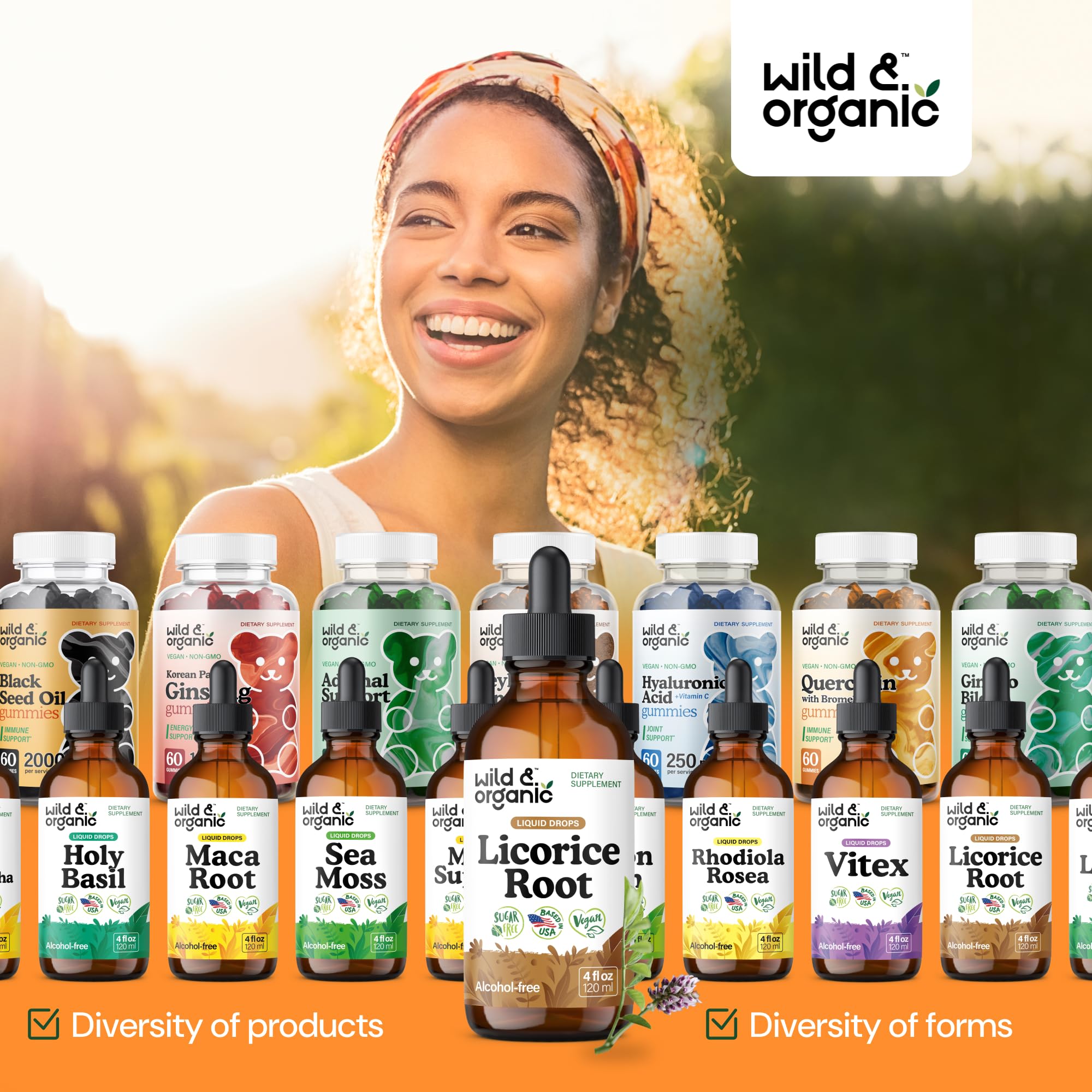 Wild & Organic licorice root tincture ingredients list clean vegan GMO-free.