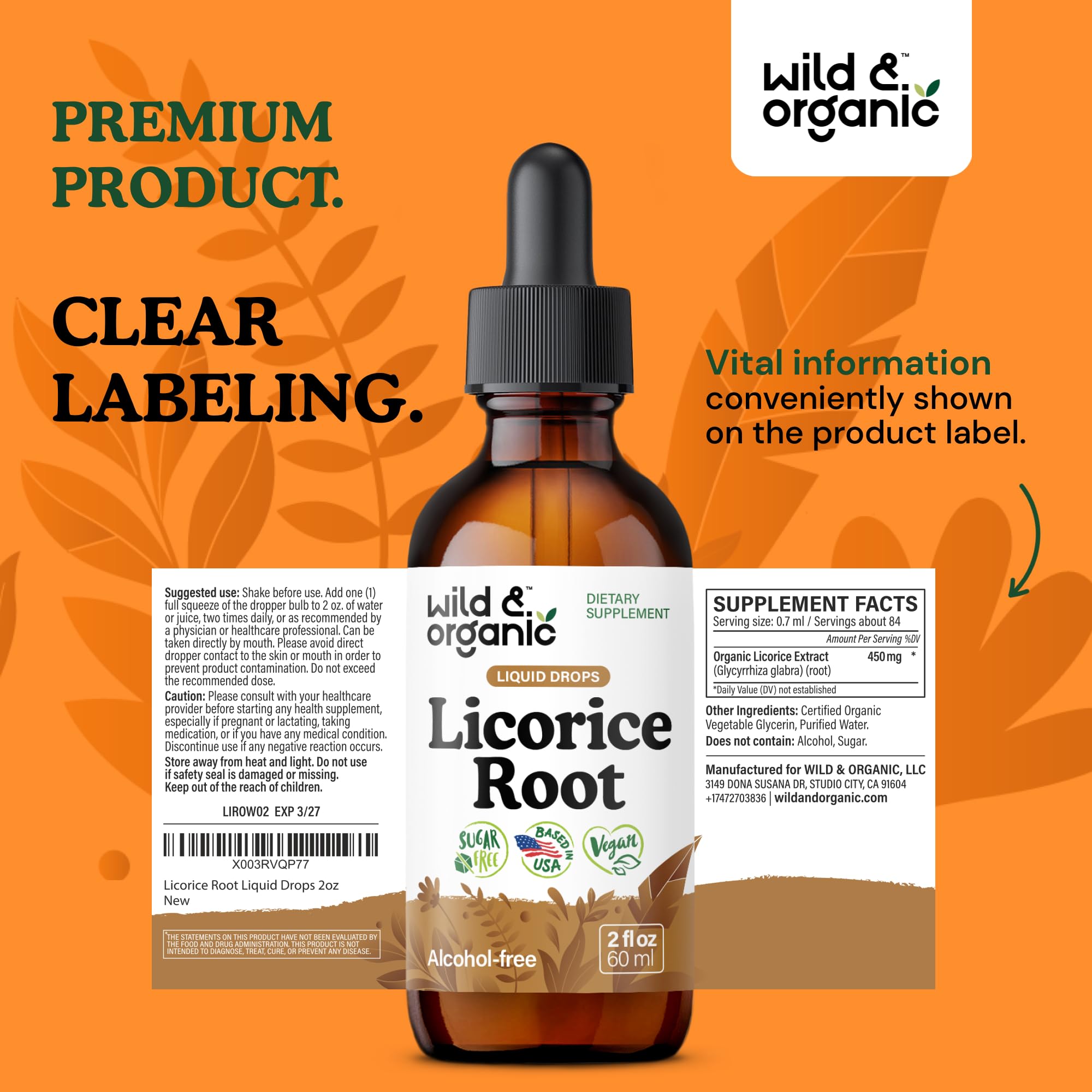 Wild & Organic Licorice Tincture natural glycerin sweetness supports sugar-free enjoyment.