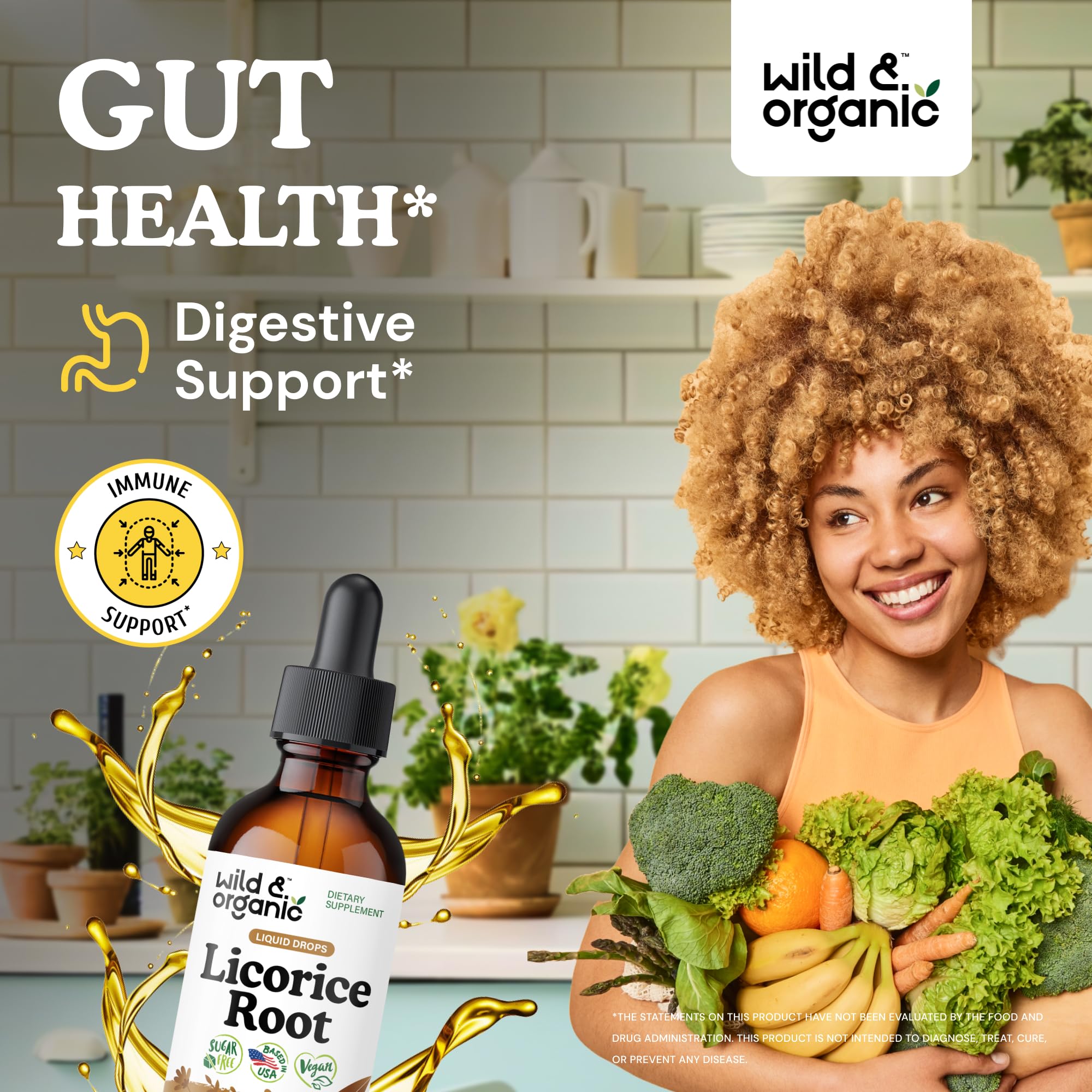Wild & Organic Licorice Tincture dropper enables precise two-daily servings for routine use.