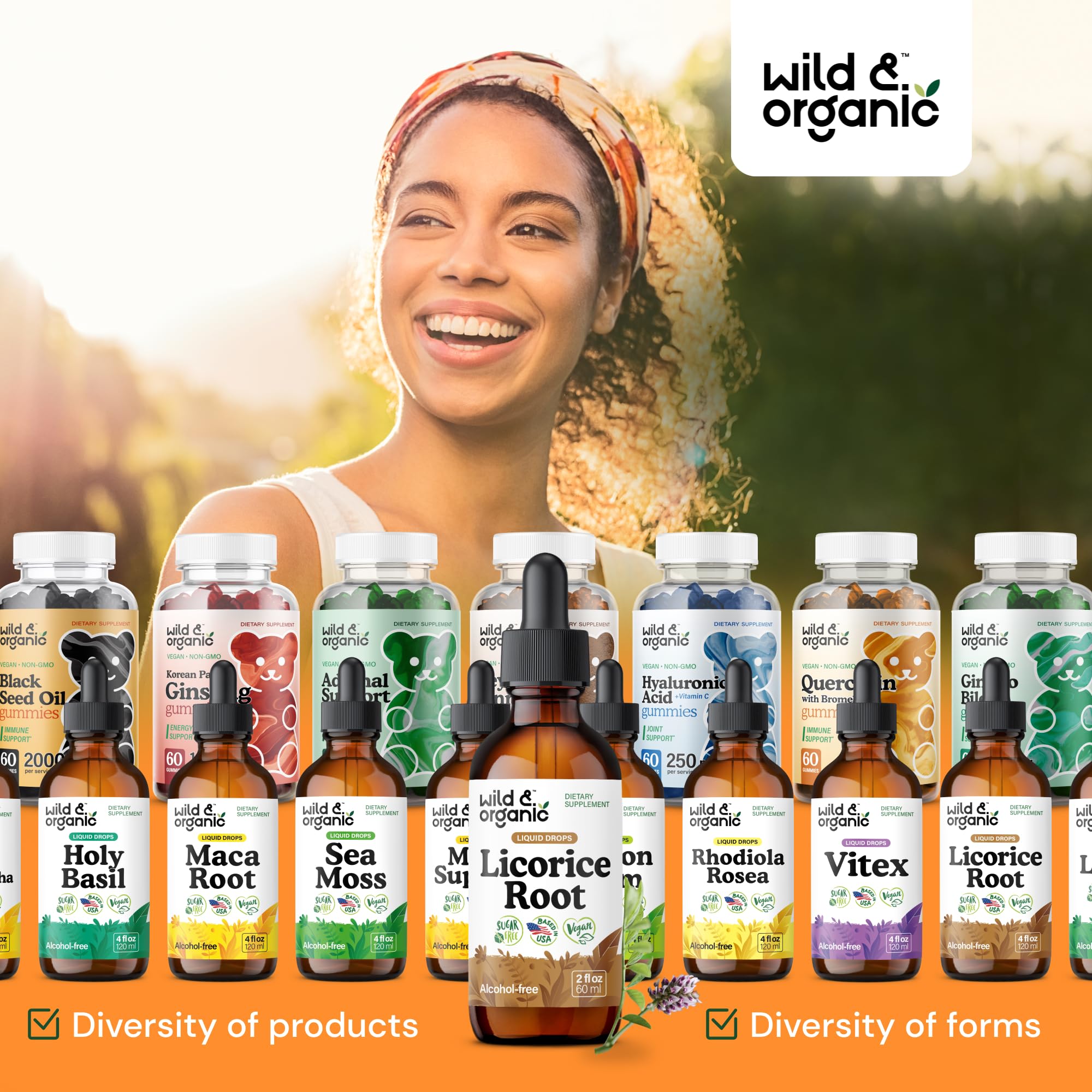Wild & Organic Licorice Tincture packaging hints at a 42-day supply for two-daily use.