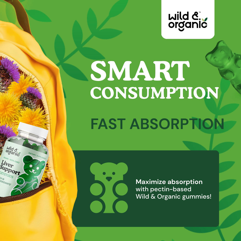 Wild & Organic Liver Support Gummies ingredients dandelion root visible on packaging.