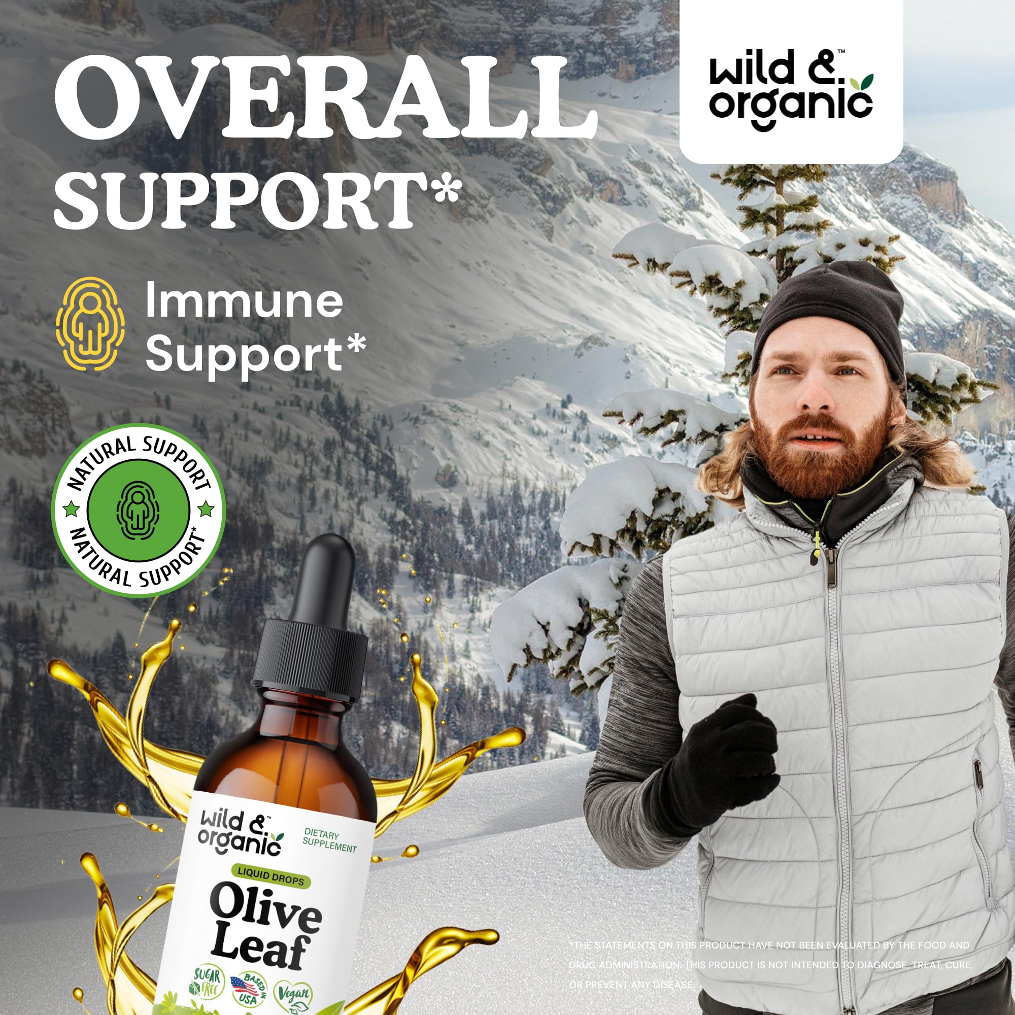 Wild & Organic olive leaf extract drops pour demonstrates easy dosing for everyday routines