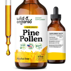 Wild & Organic Pine Pollen Tincture bottle on counter for daily wellness