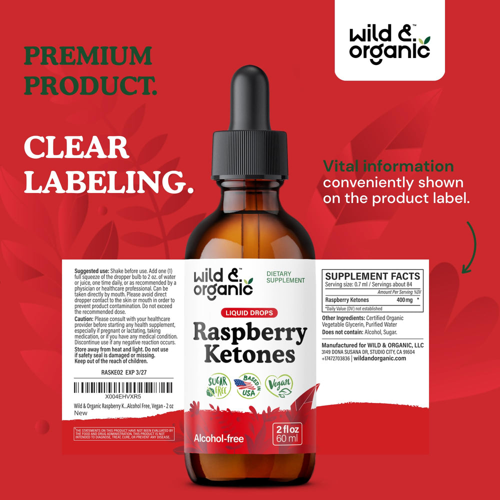 Wild & Organic Raspberry Ketones packaging design and bottle