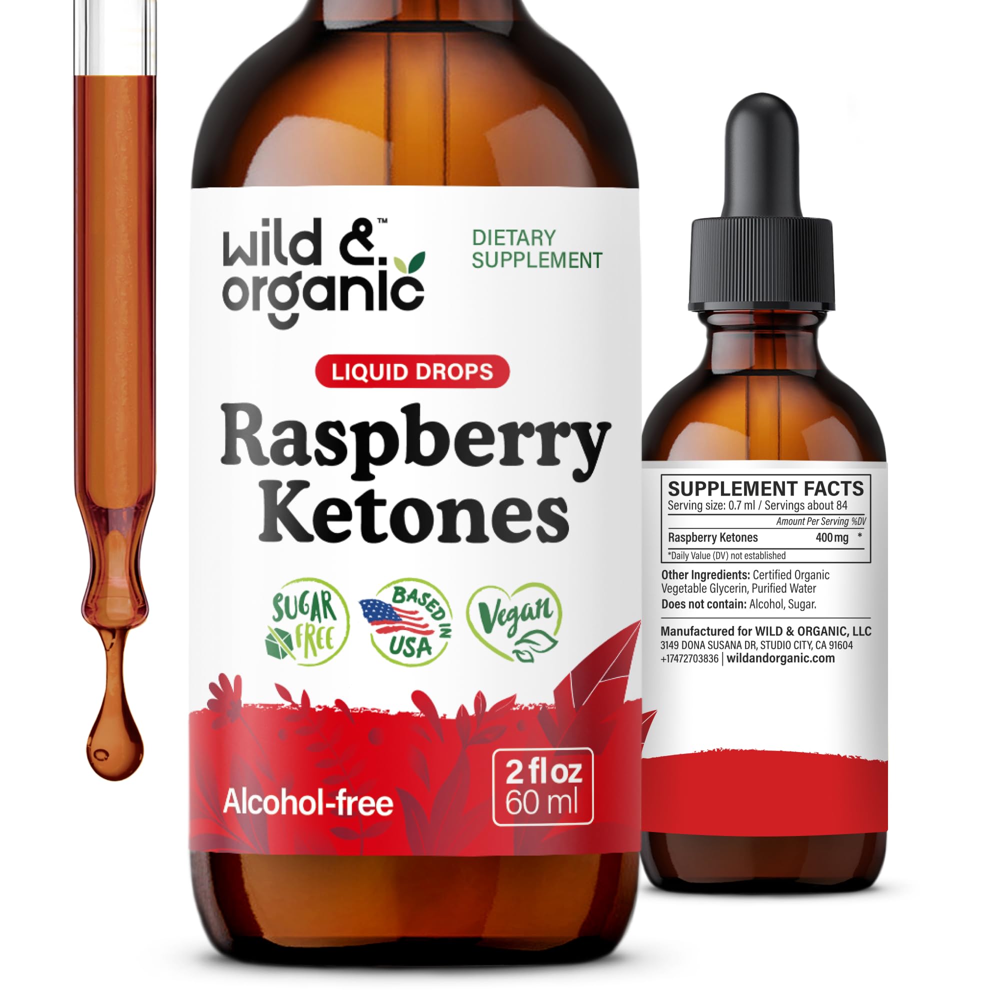 Wild & Organic Raspberry Ketones tincture bottle for daily wellness