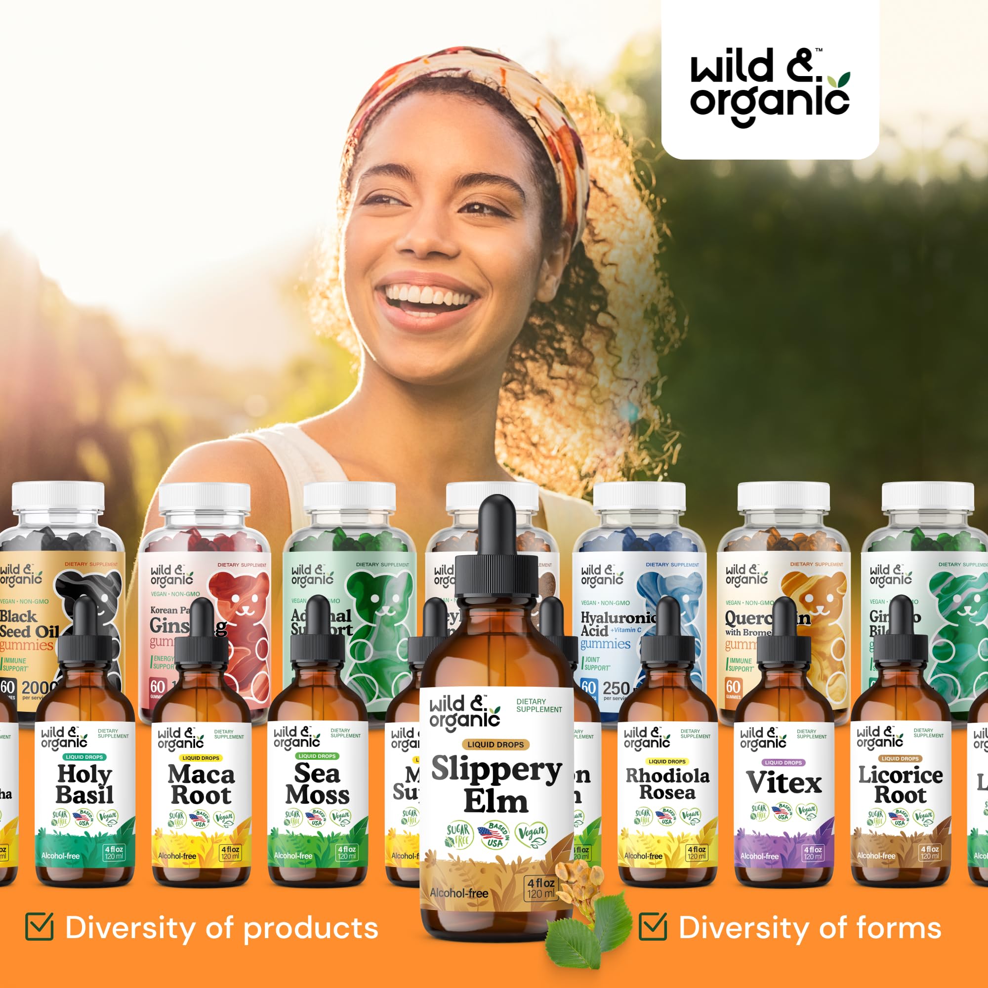 Wild & Organic slippery elm 168 servings per bottle supports flexible daily routines