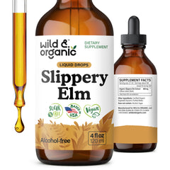 Wild & Organic slippery elm bottle pour supports easy dosing for daily lung and digestive support